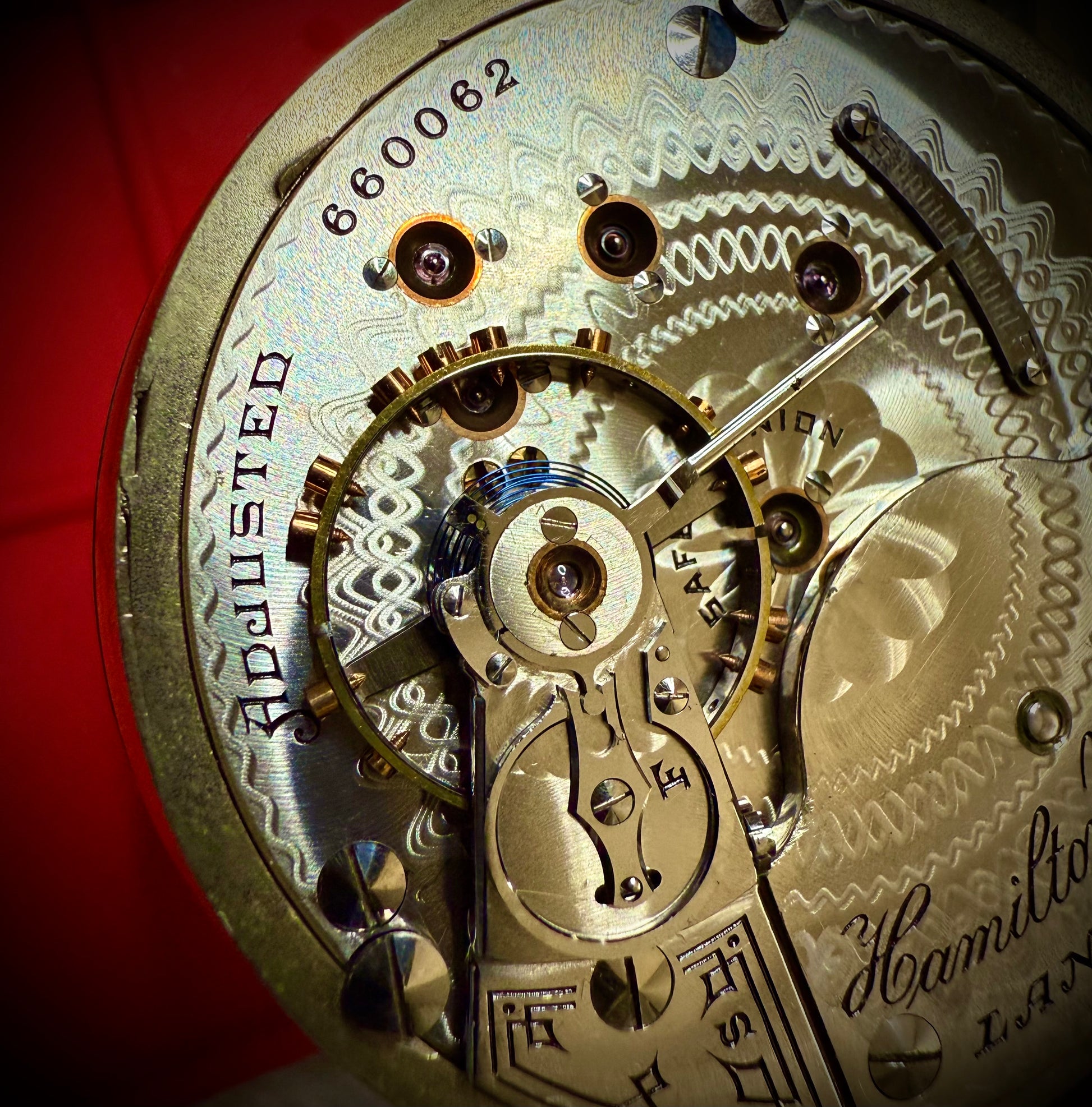 R#1417 Antique 1908 Hamilton pocket watch, adjusted movement rail road accuracy grade 974 serial number 660062 Nickel Silver Lancaster Pensilvania case no 0338048