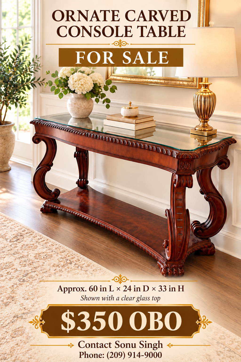 ORNATE CARVED CONSOLE TABLE