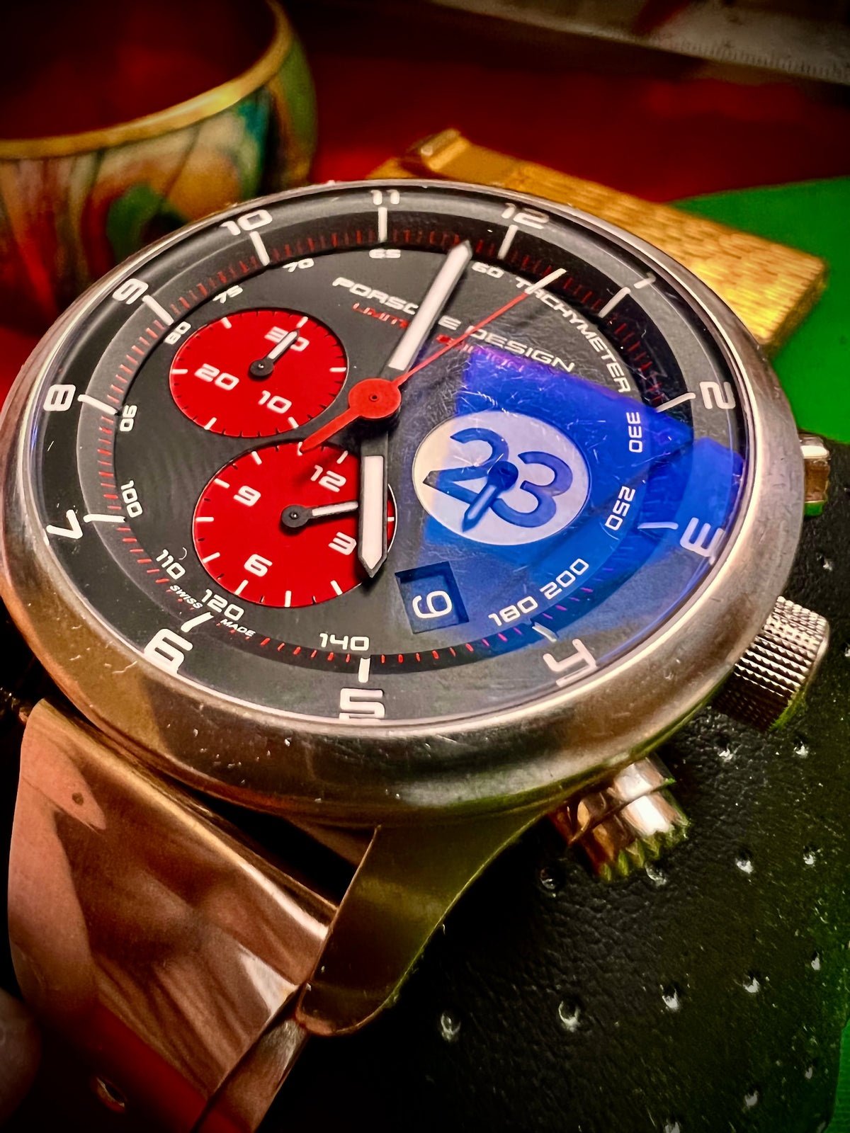 #616 Porsche Design P6612 Dashboard Chronograph Limited Edition Titanium Swiss Automatic case 42mm Lugs 22mmHighly Collectable Titanium watch car 23 winner of 1970 Lemont