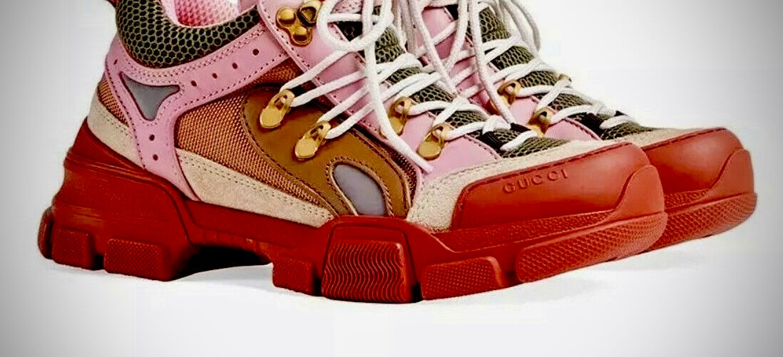 Gucci Flashtrek PinkTanBrownGreen Hiker Dad Sneakers EU41.5 / 7.5US