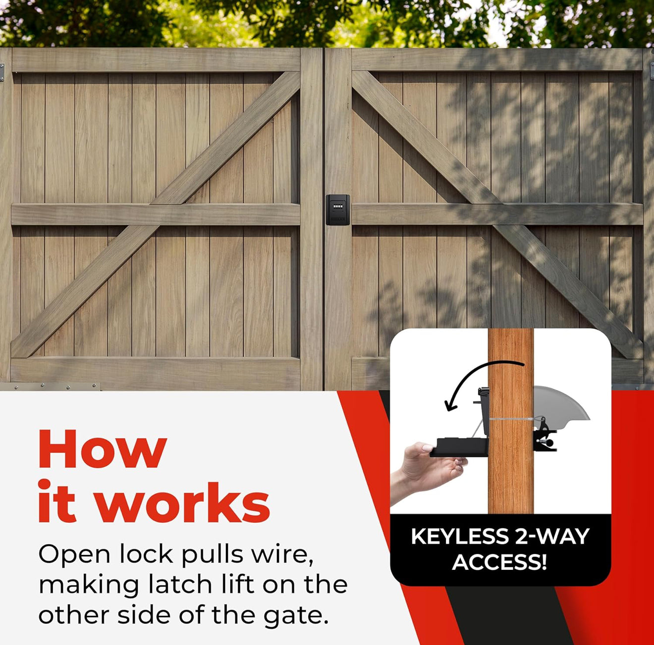 Gate Lock – Secure Keyless Fence Lock and Latch with 2-Way Access – Strong Durable System for Theft Prevention and Home Security, Easy Installation on Wood or Vinyl GatesFences (Regular – 1-Pack)