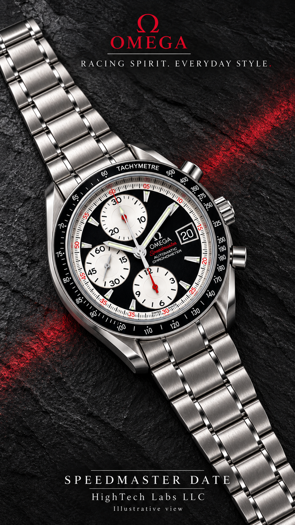 #1011 Omega Speedmaster Date 3210.51.00 Automatic Chronometer Reverse Panda Black Dial 40mm Swiss Watch