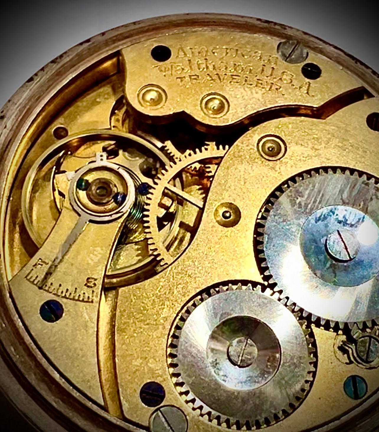 #67 American Waltham Traveler USA pocket watch working Gold filled case and gold plated movement