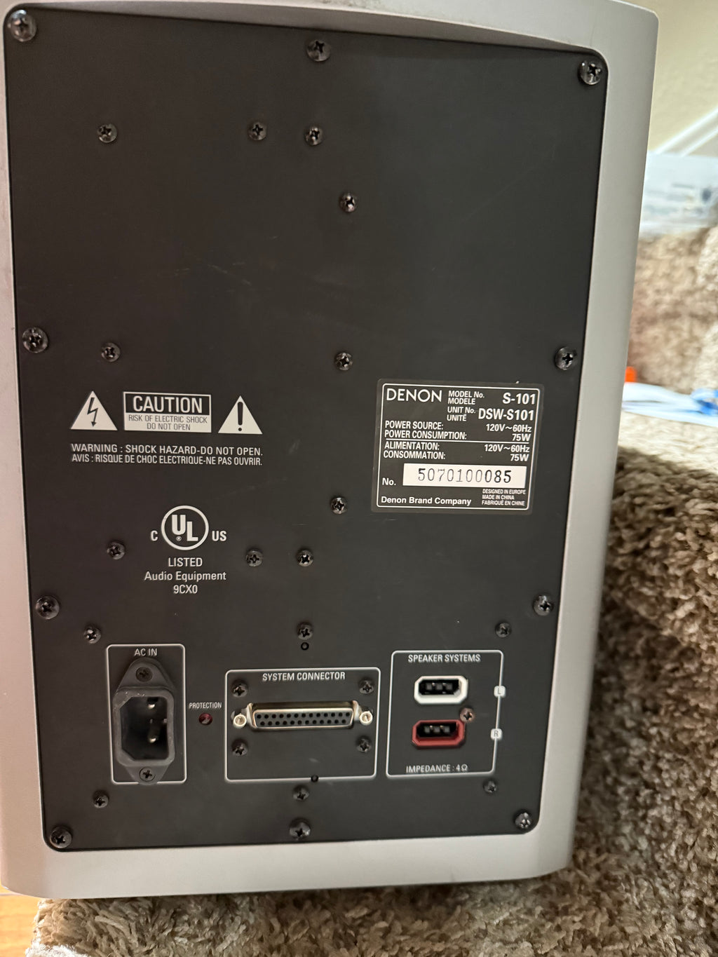 Denon DSW-S101 Subwoofer for S-101 system, tested and working 75W