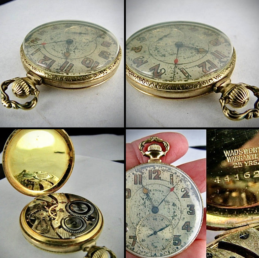 #983 14k GOLD filled 17J POCKET WATCH Illinois 12s "THE AUTOCRAT" Wadsworth WORKS