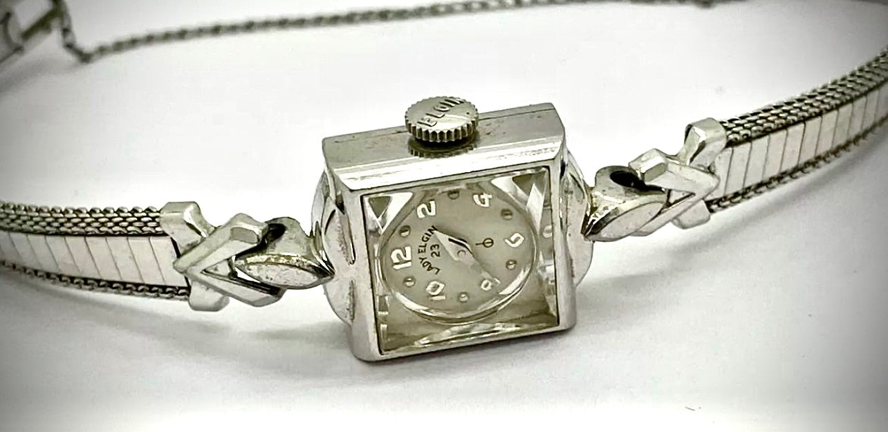 #943 LADY ELGIN WATCH VINTAGE 740 23 JEWELS 10K White Gold Filled serviced