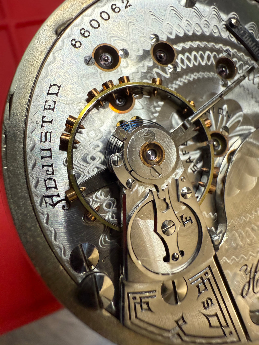 R#1417 Antique 1908 Hamilton pocket watch, adjusted movement rail road accuracy grade 974 serial number 660062 Nickel Silver Lancaster Pensilvania case no 0338048