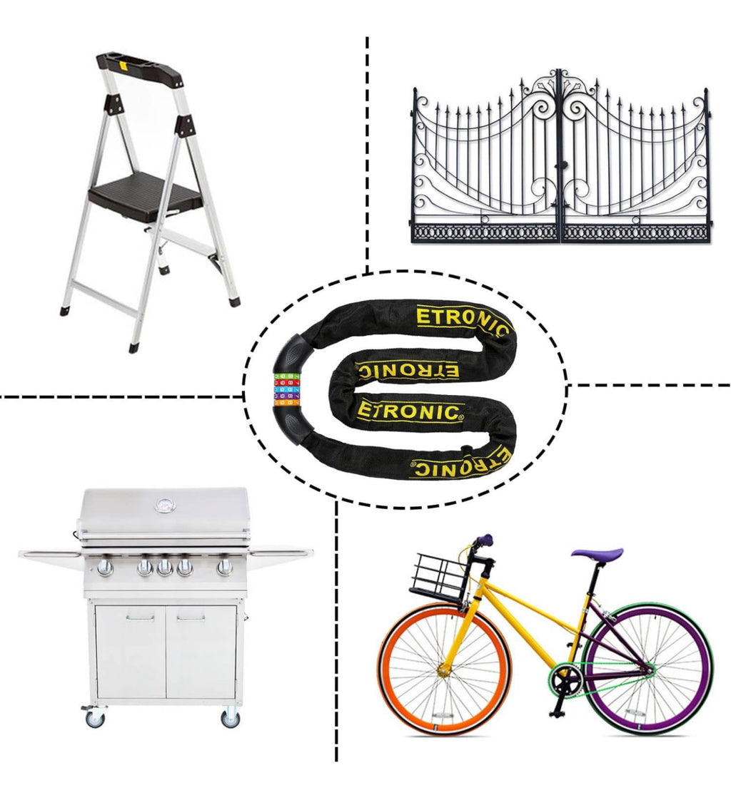 Bike Lock M10, Chain Cable Lock Tuff Links 4 Feet Long Security 5-Digit Resettable Combo Combination Lock Bicycle Lock Hardened Steel Tough Square Links Chain Lock