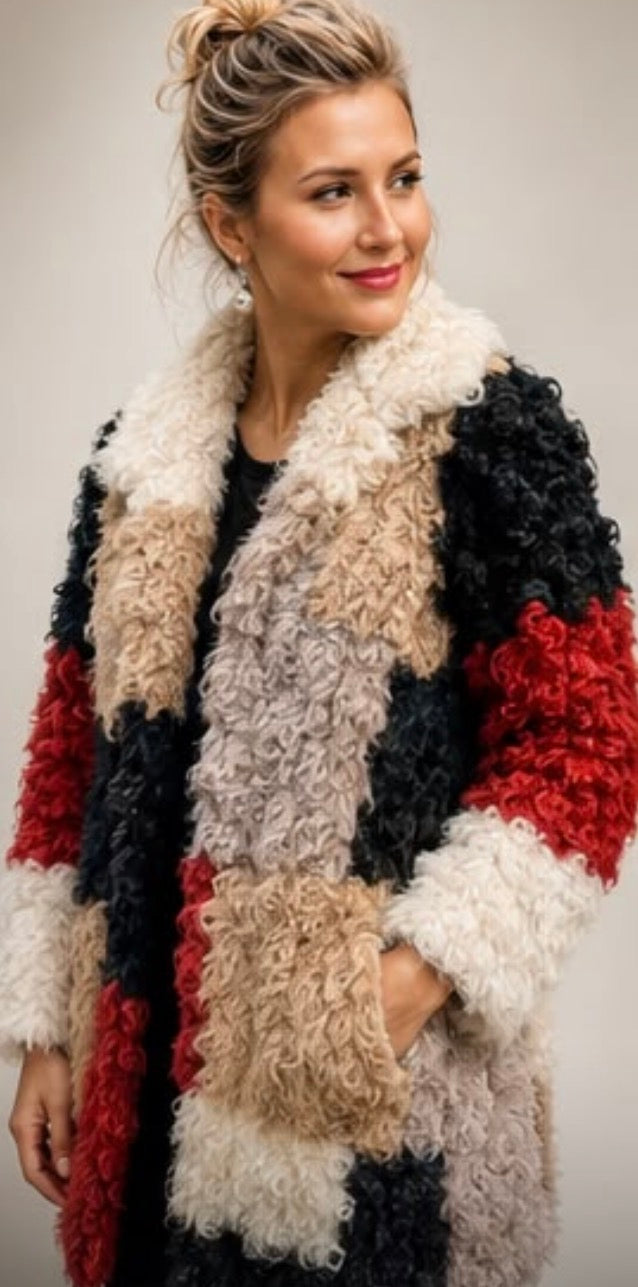 MARNI REVERSIBLE COLOR-BLOCK SHEARLING COAT — RARE FIND — MADE IN ITALY