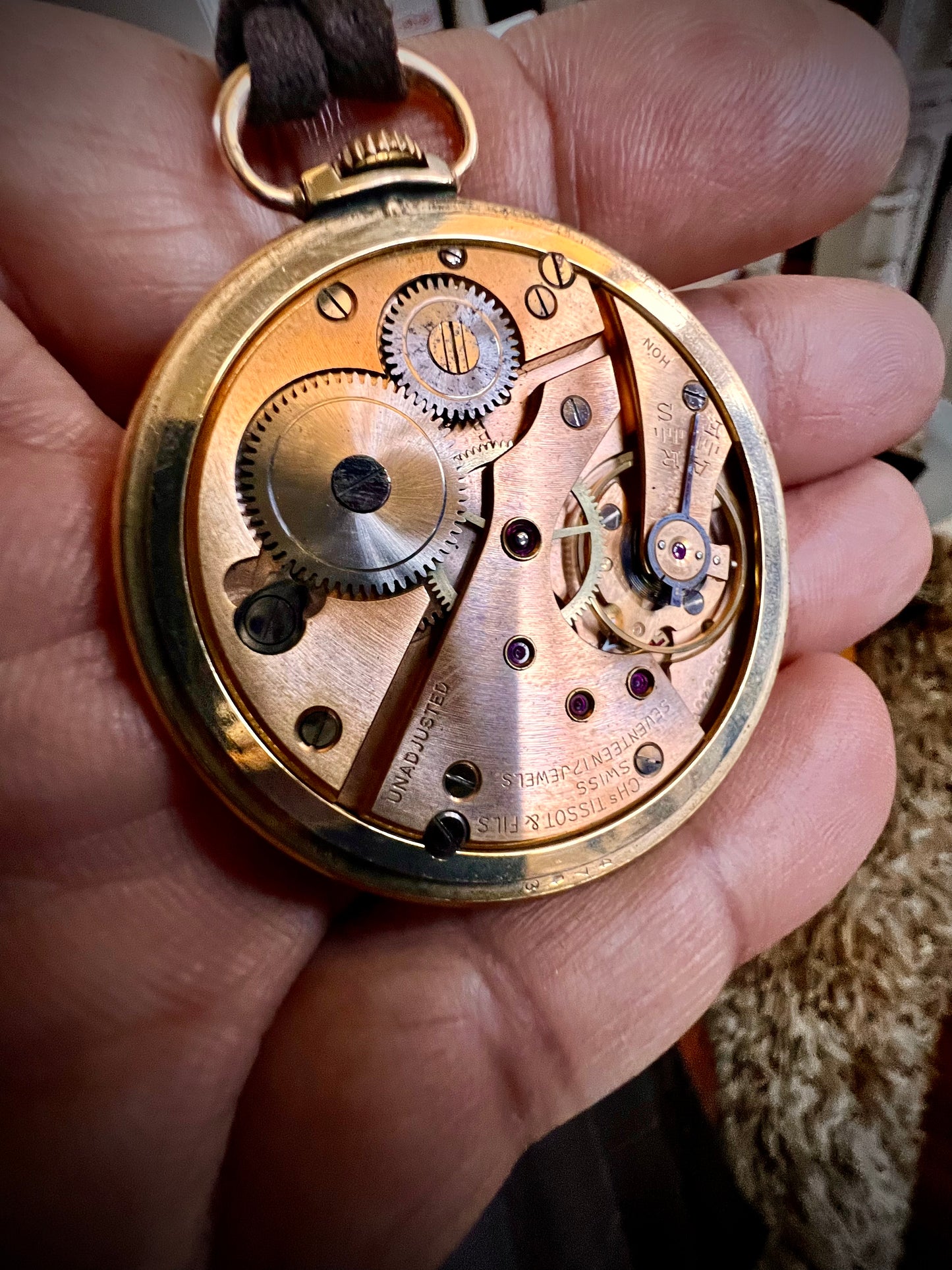 #986 Very rare Tissot am Pocket Watch 14K Gold Filled SWISS 17 Jewels