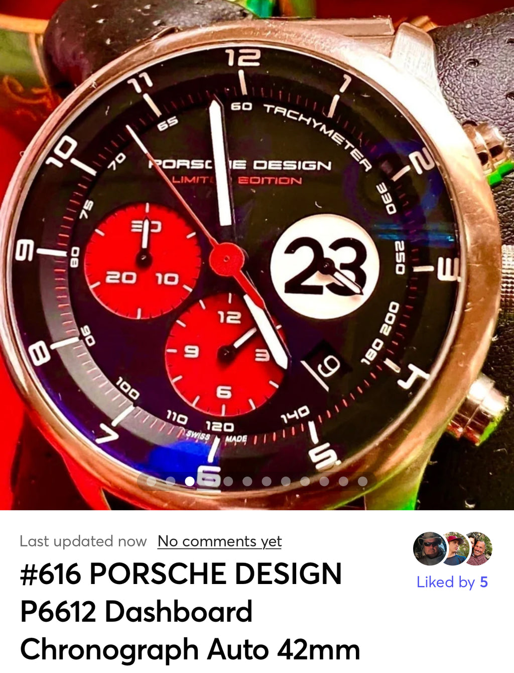 #616 Porsche Design P6612 Dashboard Chronograph Limited Edition Titanium Swiss Automatic case 42mm Lugs 22mmHighly Collectable Titanium watch car 23 winner of 1970 Lemont
