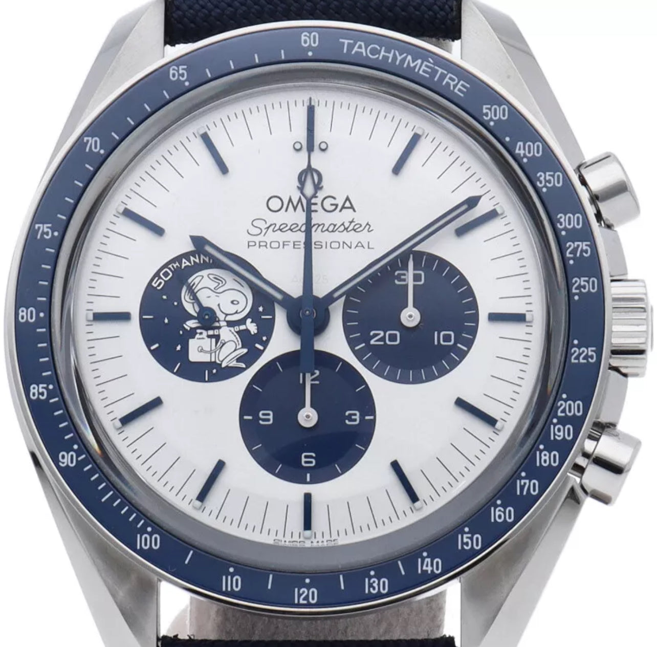 OMEGA Speedmaster Co-Axial Chronograph 1.7" Silver Snoopy Award 50th Anniversary