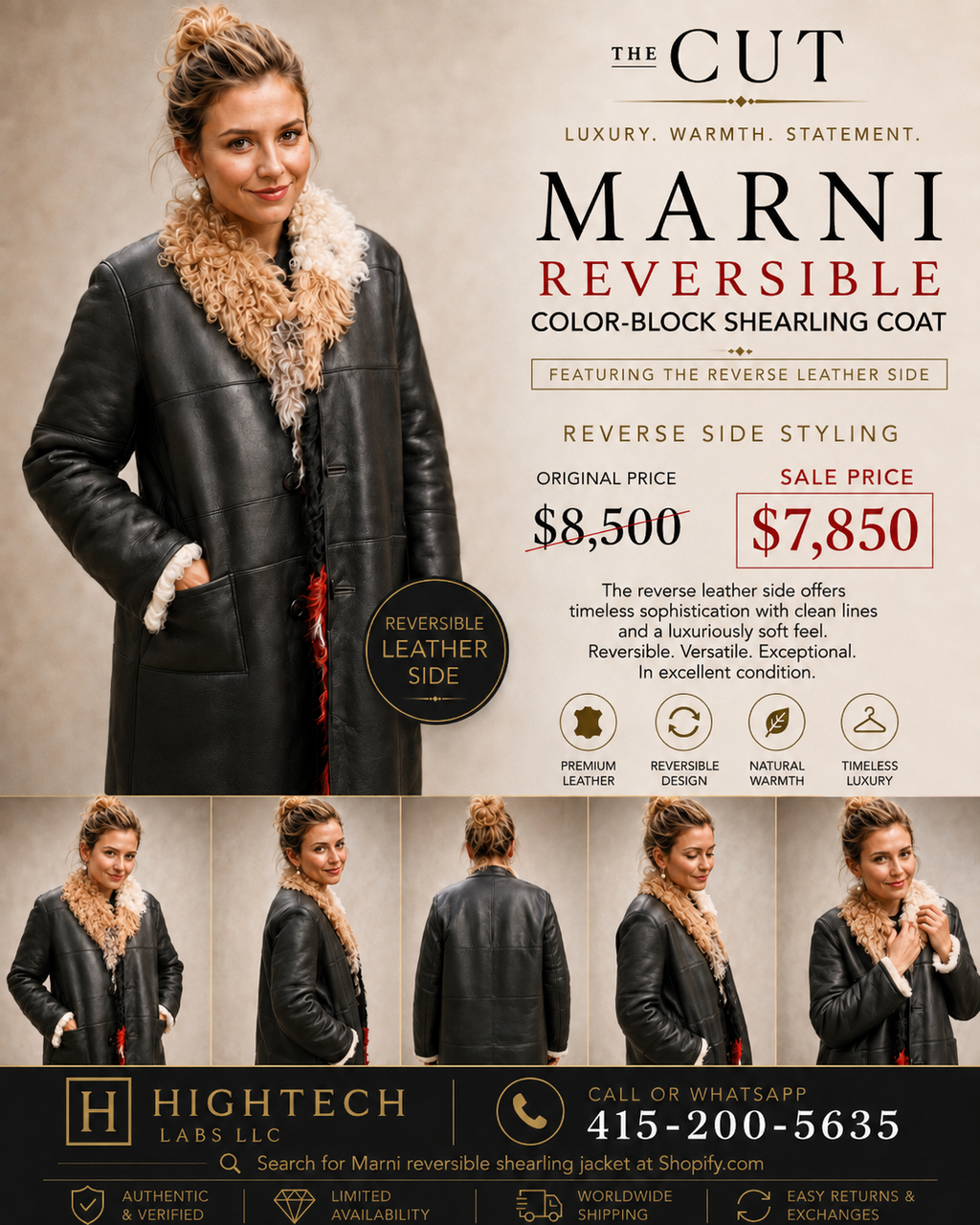 MARNI REVERSIBLE COLOR-BLOCK SHEARLING COAT — RARE FIND — MADE IN ITALY