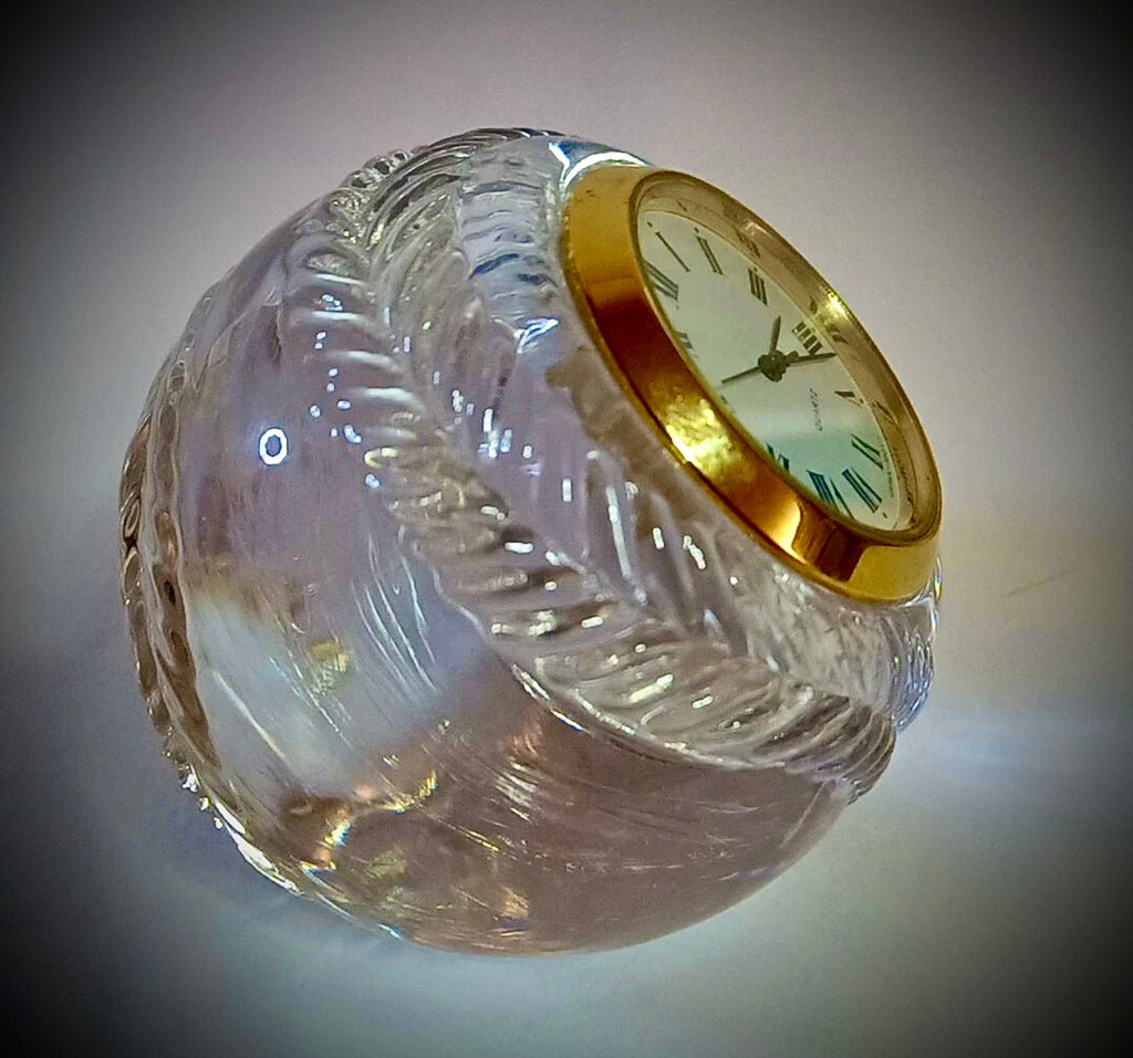 #1010 EUC 2" 24% Crystal Baseball Ball Clock paperweight