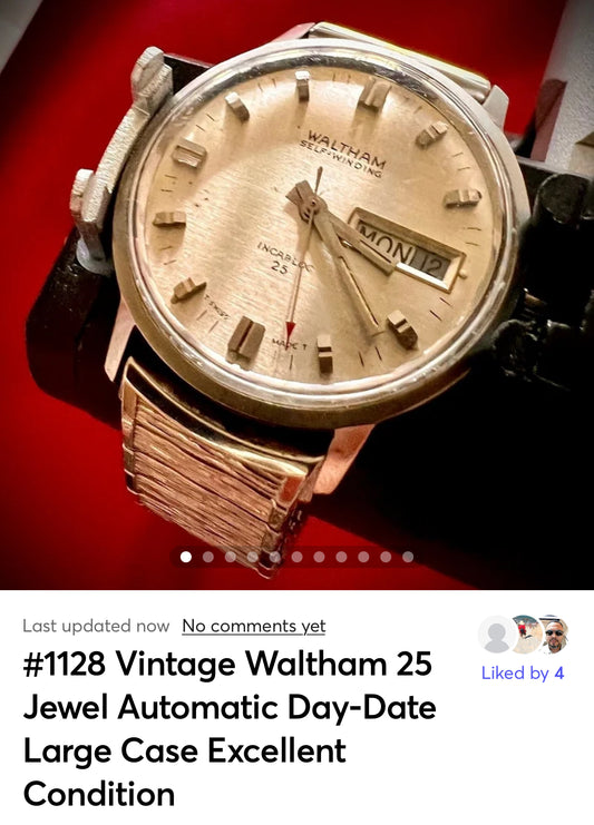 #1128 Waltham 25 jewls Automatic Calendar Men's Watch Excellent Condition keeping accurate time