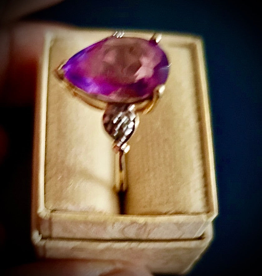 10k solid Genuine Amethyst/ Diamonds ring