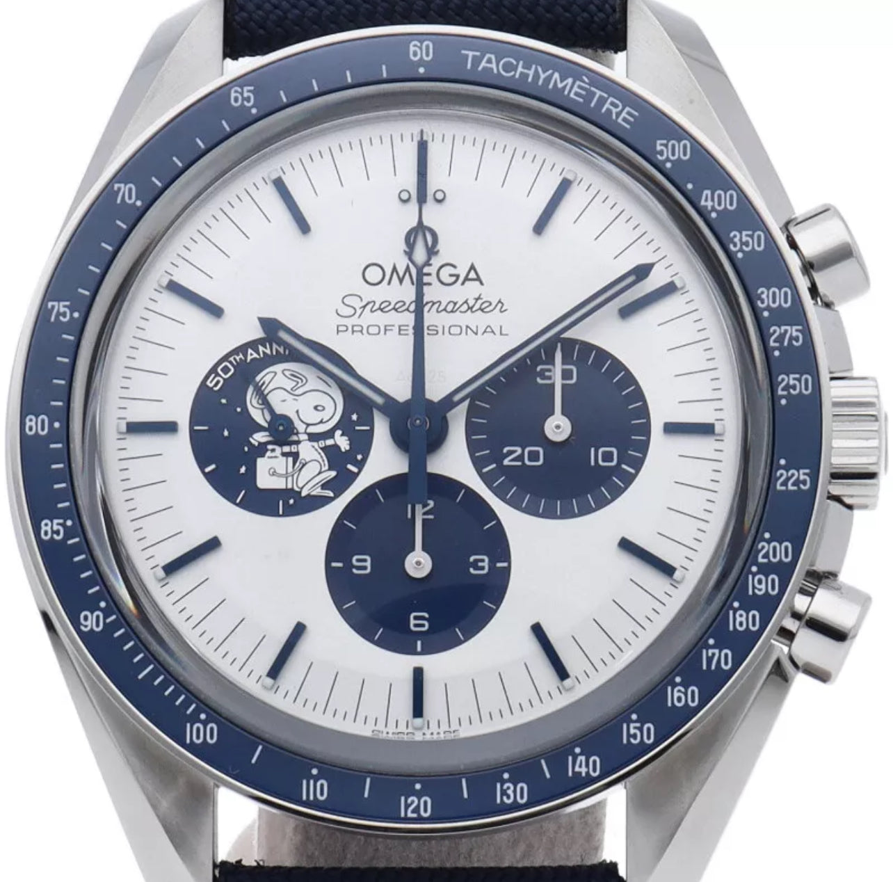 OMEGA Speedmaster Co-Axial Chronograph 1.7" Silver Snoopy Award 50th Anniversary