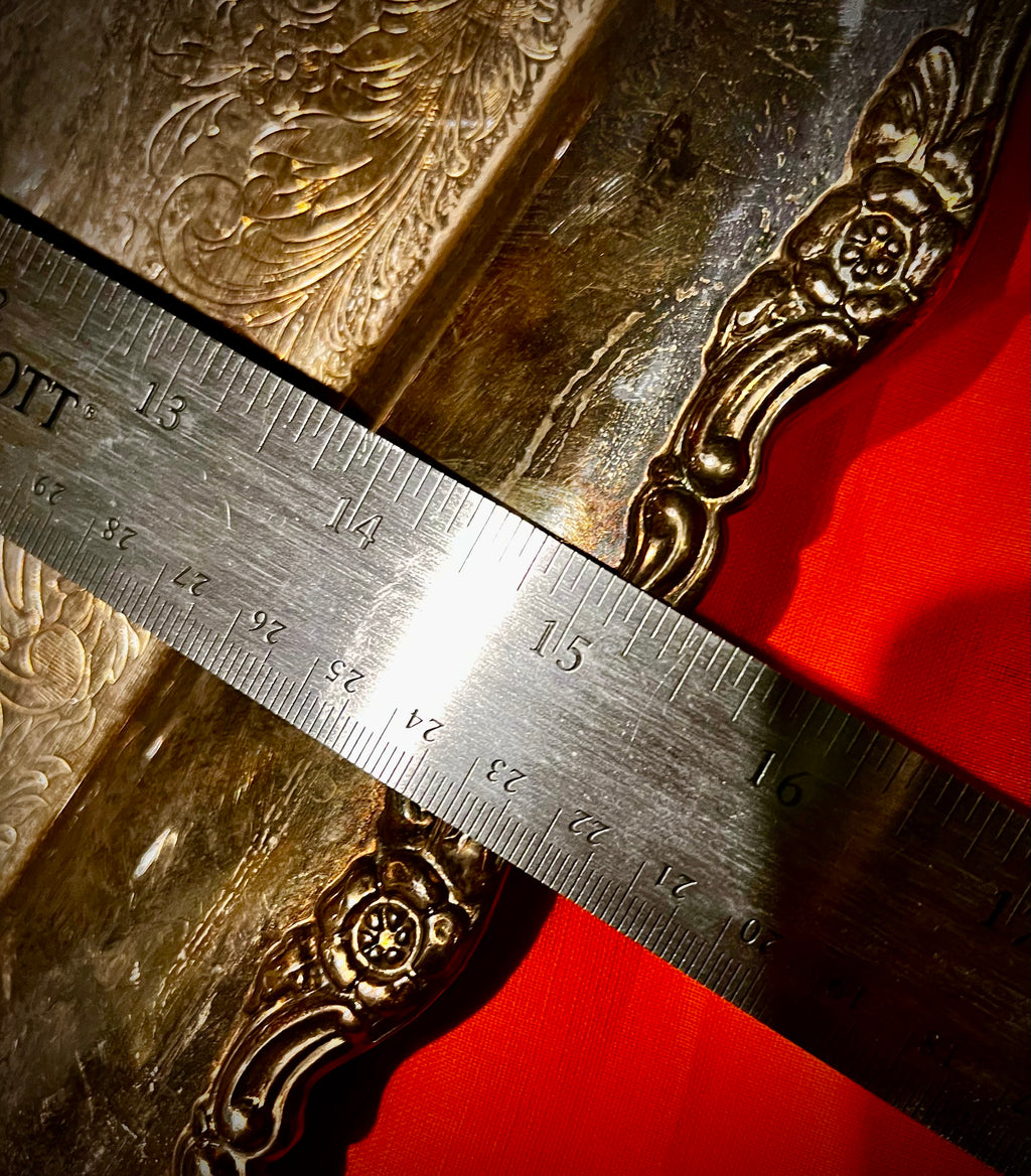 #001 Vintage ONEIDA SILVER PLATED SERVING TRAY-SQUARE SHAPE-Scrolled Edges-15 USA