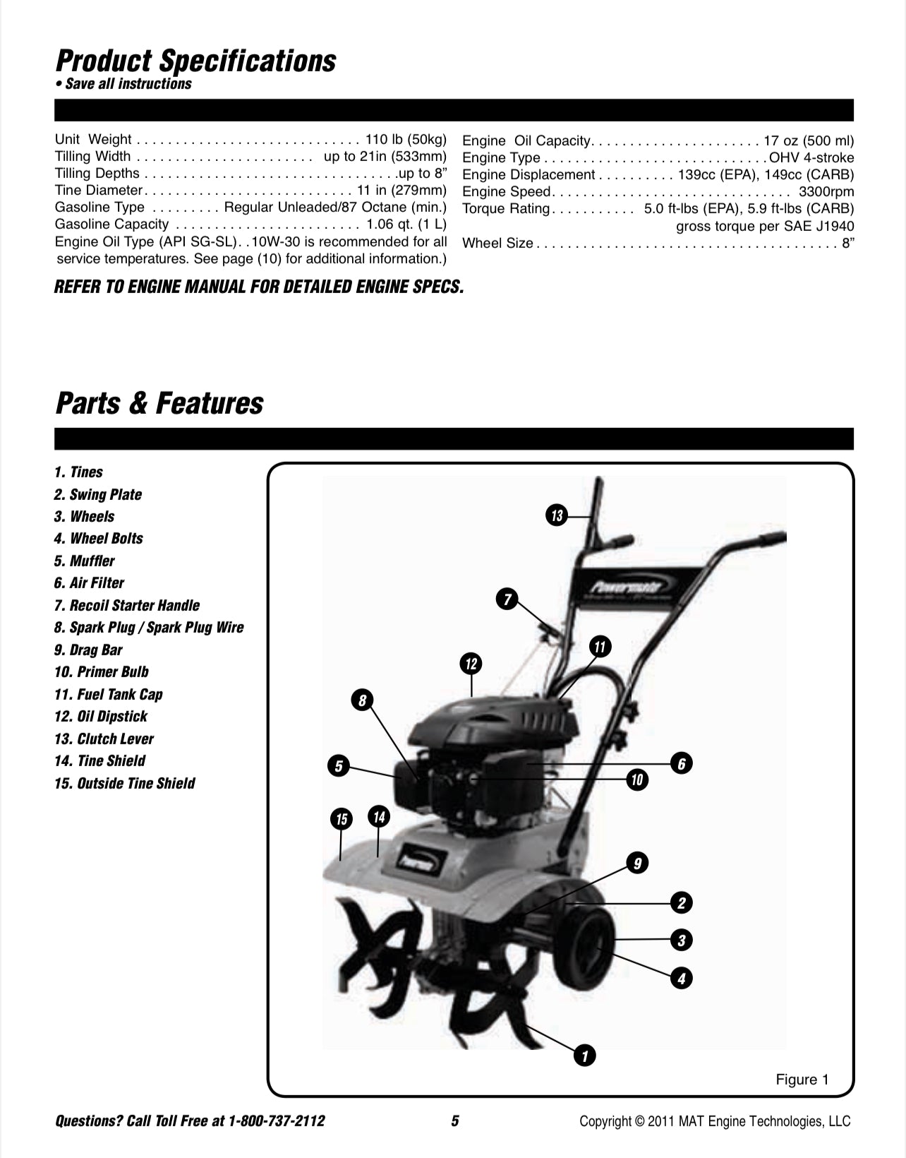 Powermate 5.0 FT-LBS orange Tiller FRONT TINE TILLER Model # PFTT142 PFTT142.1