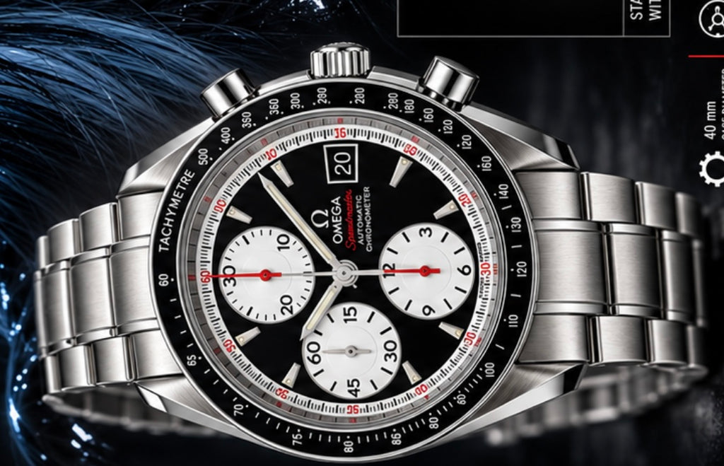 #1011 Omega Speedmaster Date 3210.51.00 Automatic Chronometer Reverse Panda Black Dial 40mm Swiss Watch