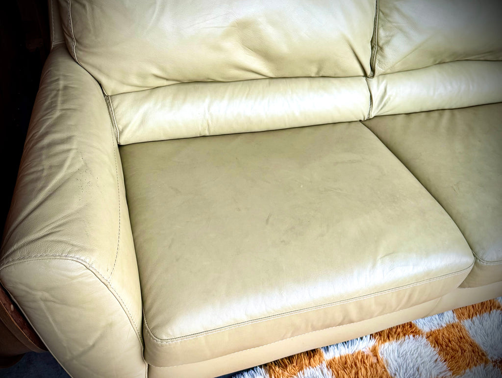 Sofa leather two 3 quater seater  Italian Leather Beige color couch