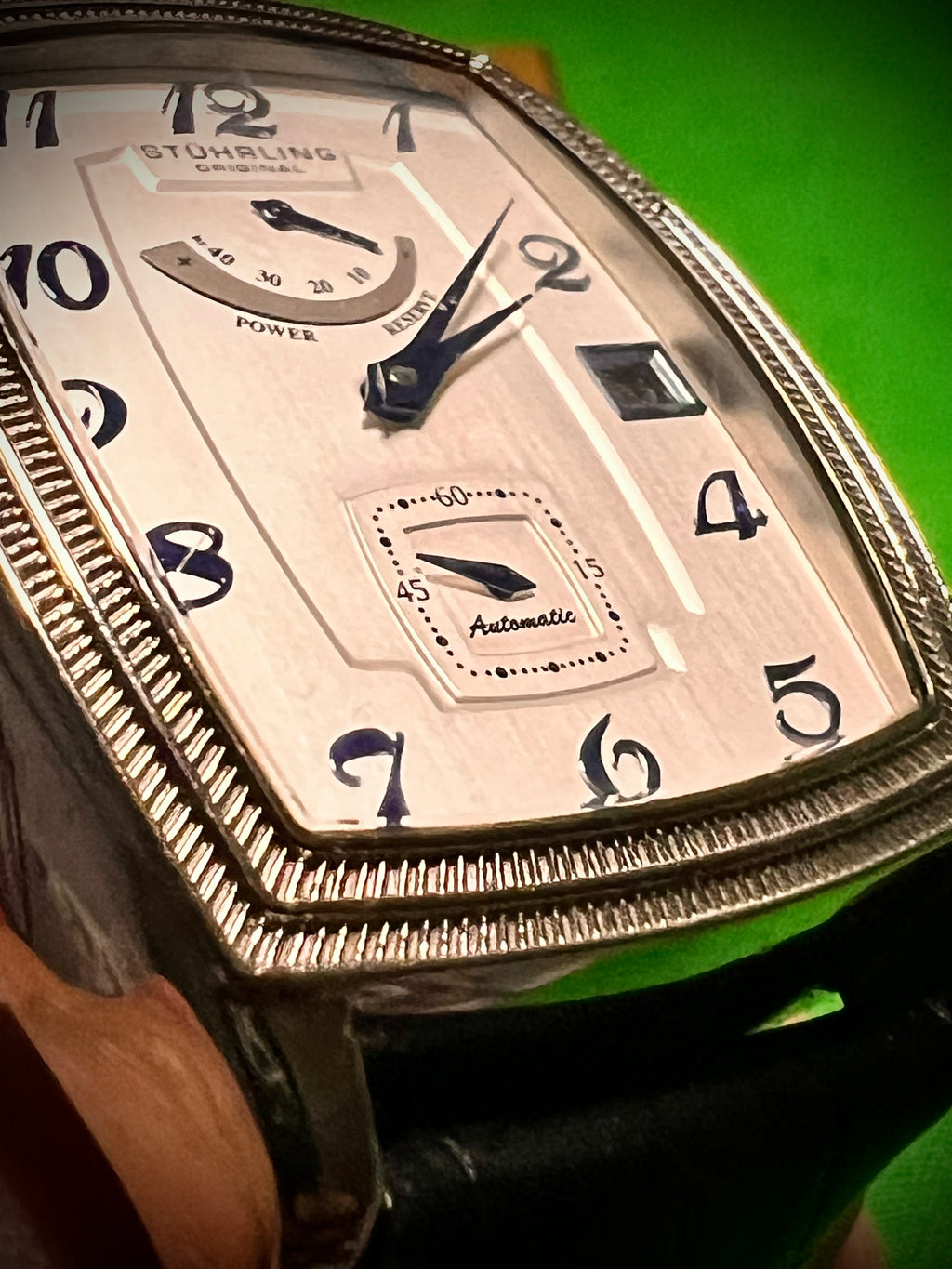 #992-C  Very Rare Stuhrling automatic with power reserve wrist watch