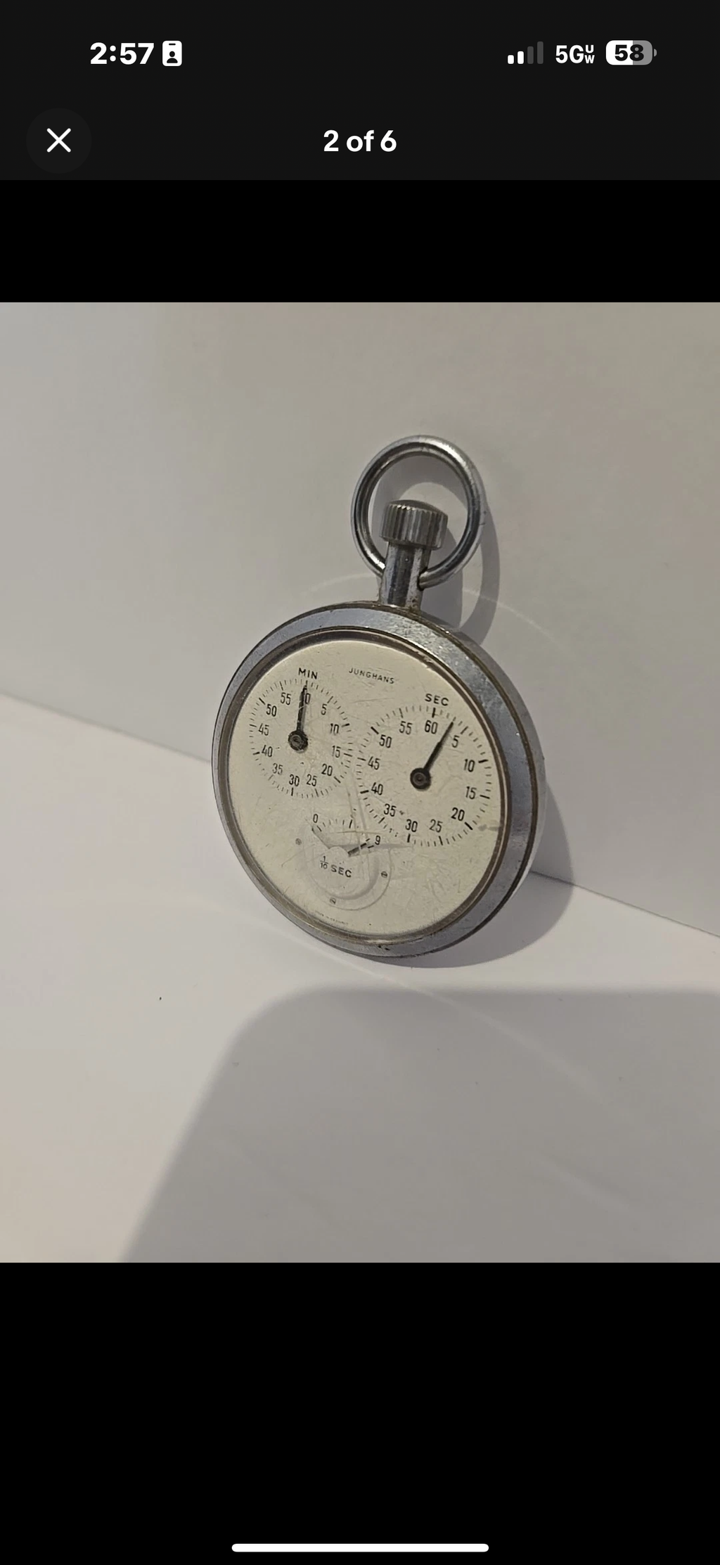 R#1423 Stop Watch Vintage Junghans German 60 Min, Second, 1 10 Dial Scratch On Front Working a bit jamming