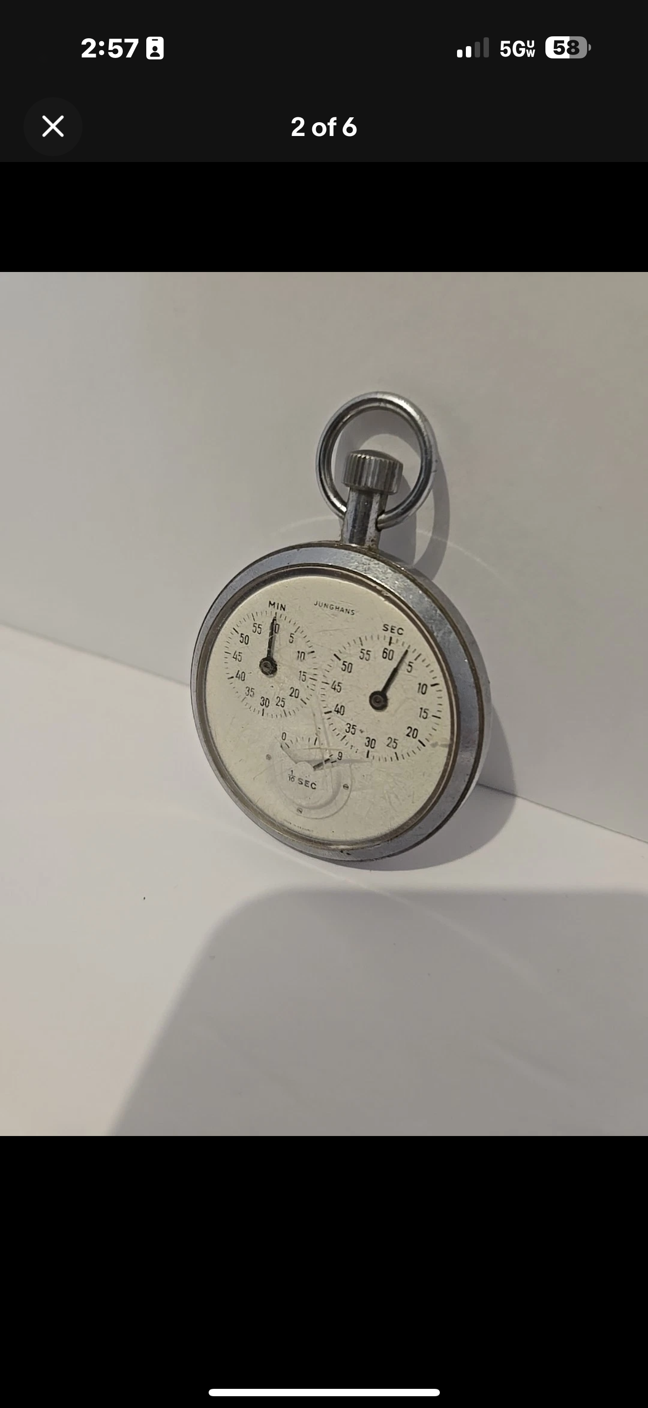 R#1423 Stop Watch Vintage Junghans German 60 Min, Second, 1 10 Dial Scratch On Front Working a bit jamming
