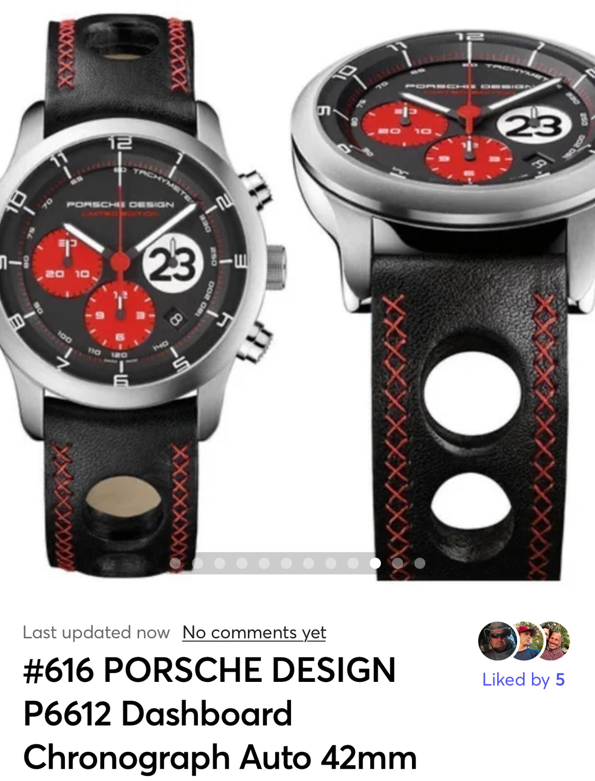 #616 Porsche Design P6612 Dashboard Chronograph Limited Edition Titanium Swiss Automatic case 42mm Lugs 22mmHighly Collectable Titanium watch car 23 winner of 1970 Lemont