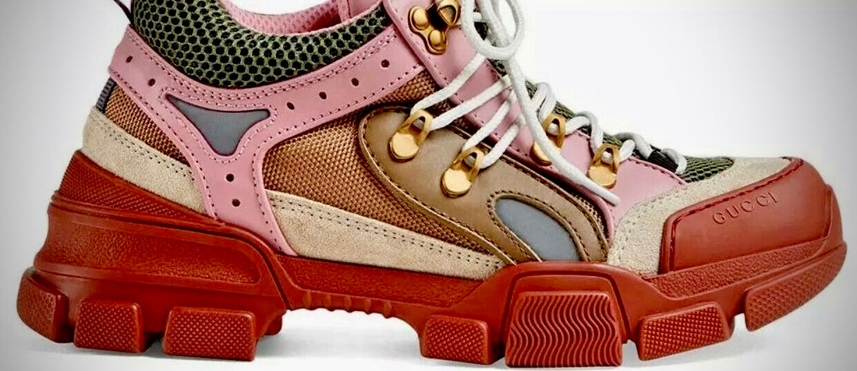 Gucci Flashtrek PinkTanBrownGreen Hiker Dad Sneakers EU41.5 / 7.5US