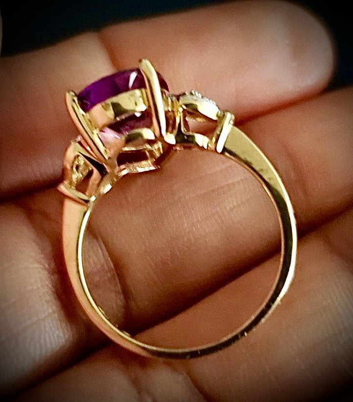 10k solid Genuine Amethyst/ Diamonds ring