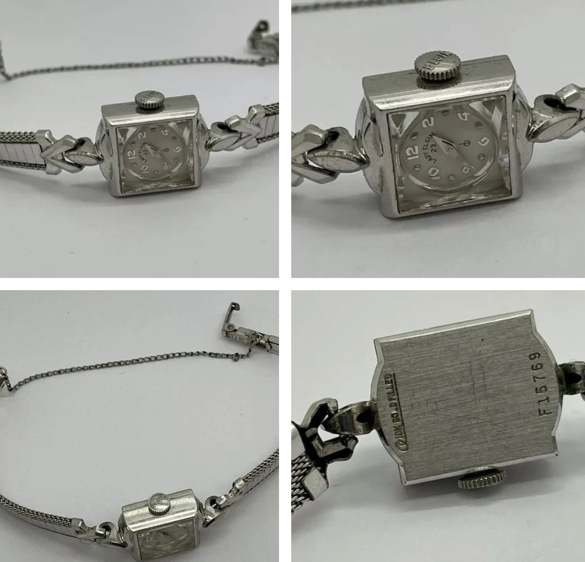 #943 LADY ELGIN WATCH VINTAGE 740 23 JEWELS 10K White Gold Filled serviced