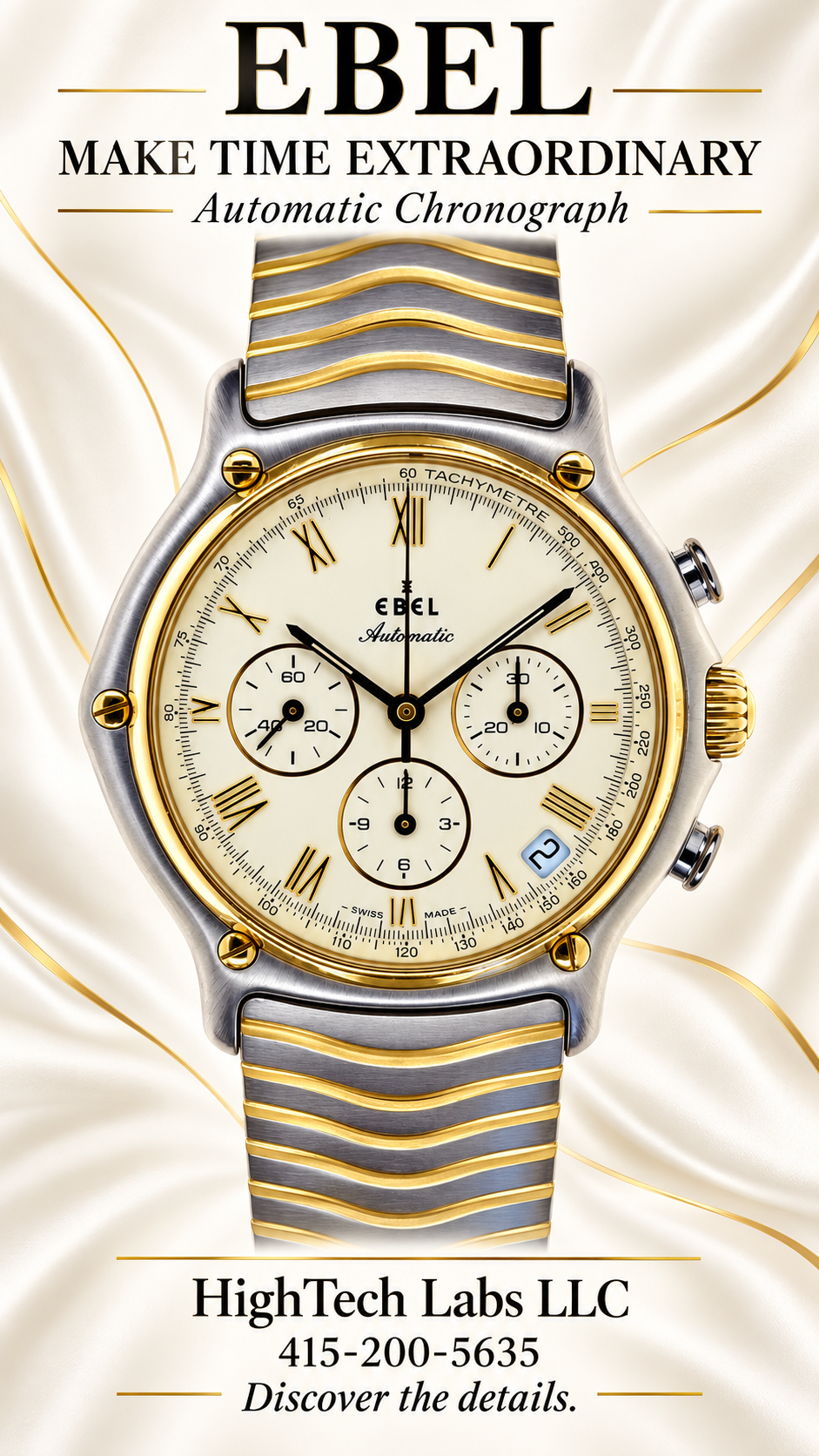 Ebel Primo Zenith 400 Steel Gold 2000s 18K Gold / Steel inv #730