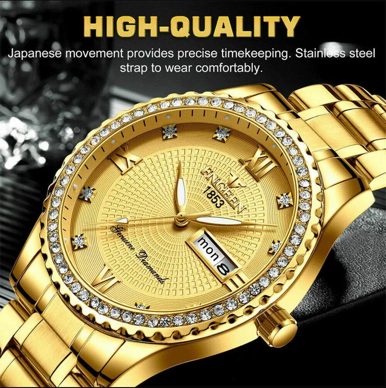 #1042 Qtyx4 Waterproof Gold-plated Men's Watch Classic Stainless Steel Quartz Holidays Business Gift