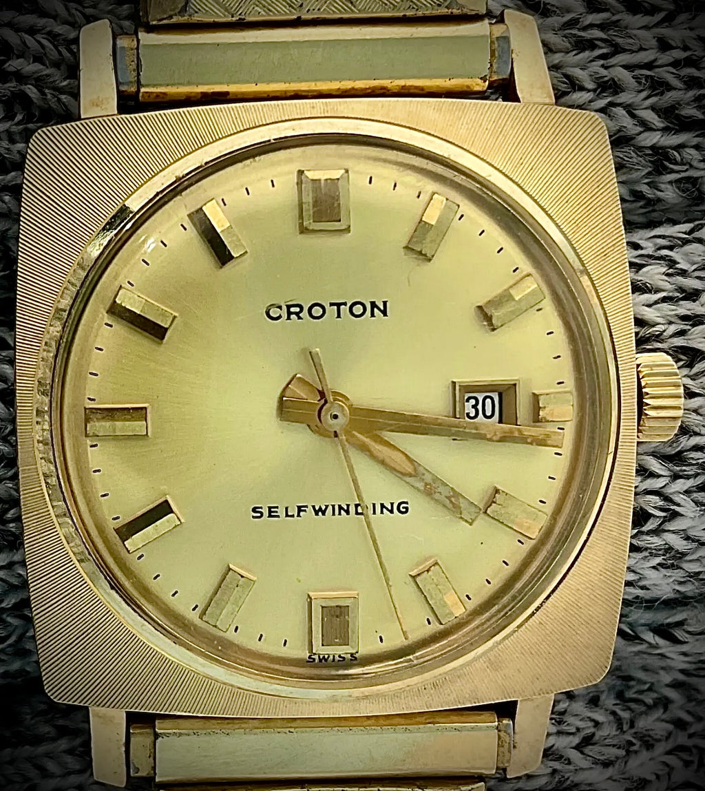 #1040 Vintage Croton Selfwinding 10k Gold Filled Gold Tone Watch ~ Working