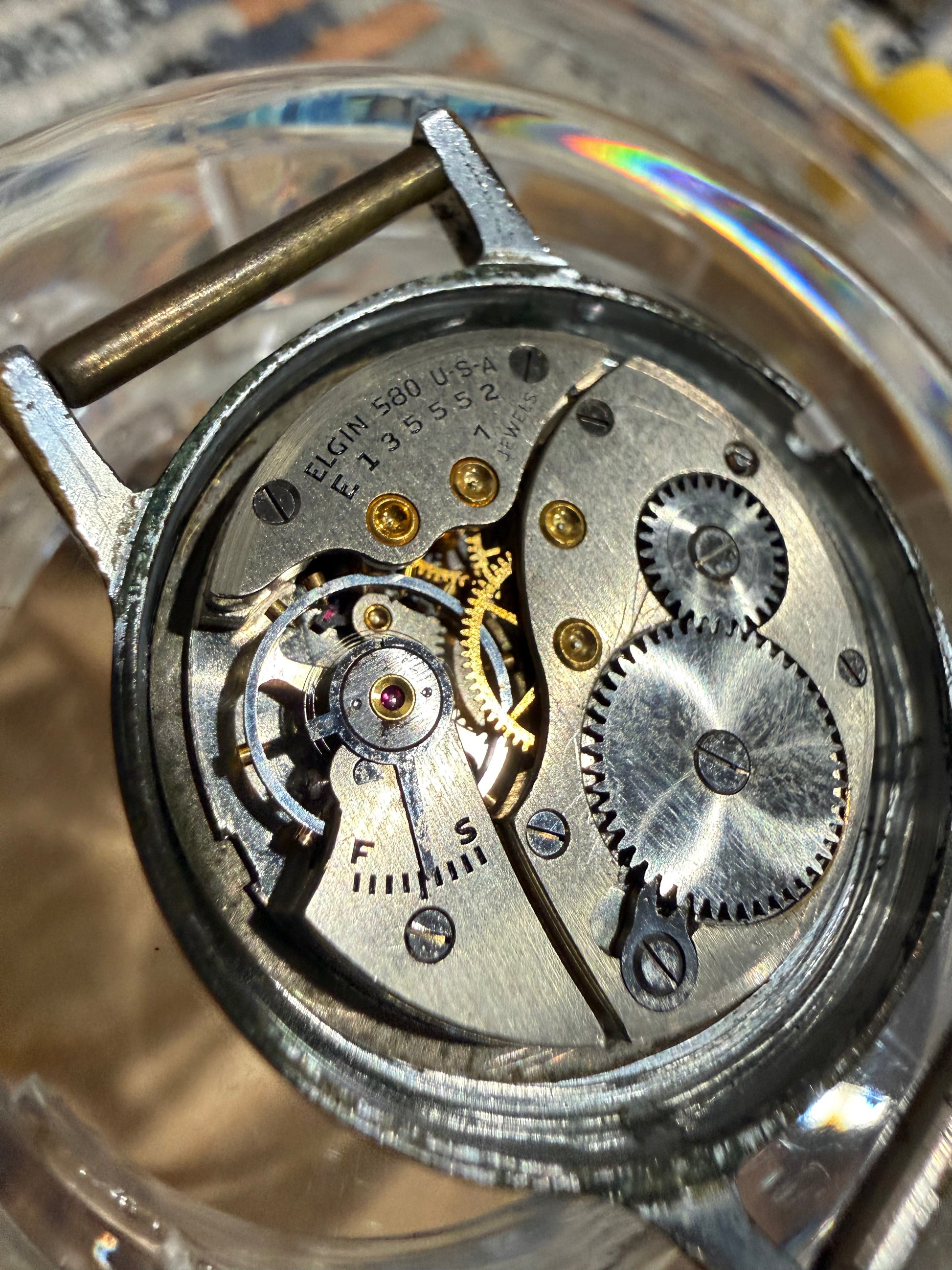 #1429 WWII U.S. MILITARY ELGIN GRADE 580 FIELD WATCH — 17 JEWELS — SERVICED & WORKING