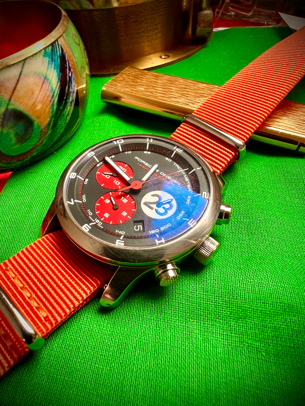 #616 Porsche Design P6612 Dashboard Chronograph Limited Edition Titanium Swiss Automatic case 42mm Lugs 22mmHighly Collectable Titanium watch car 23 winner of 1970 Lemont