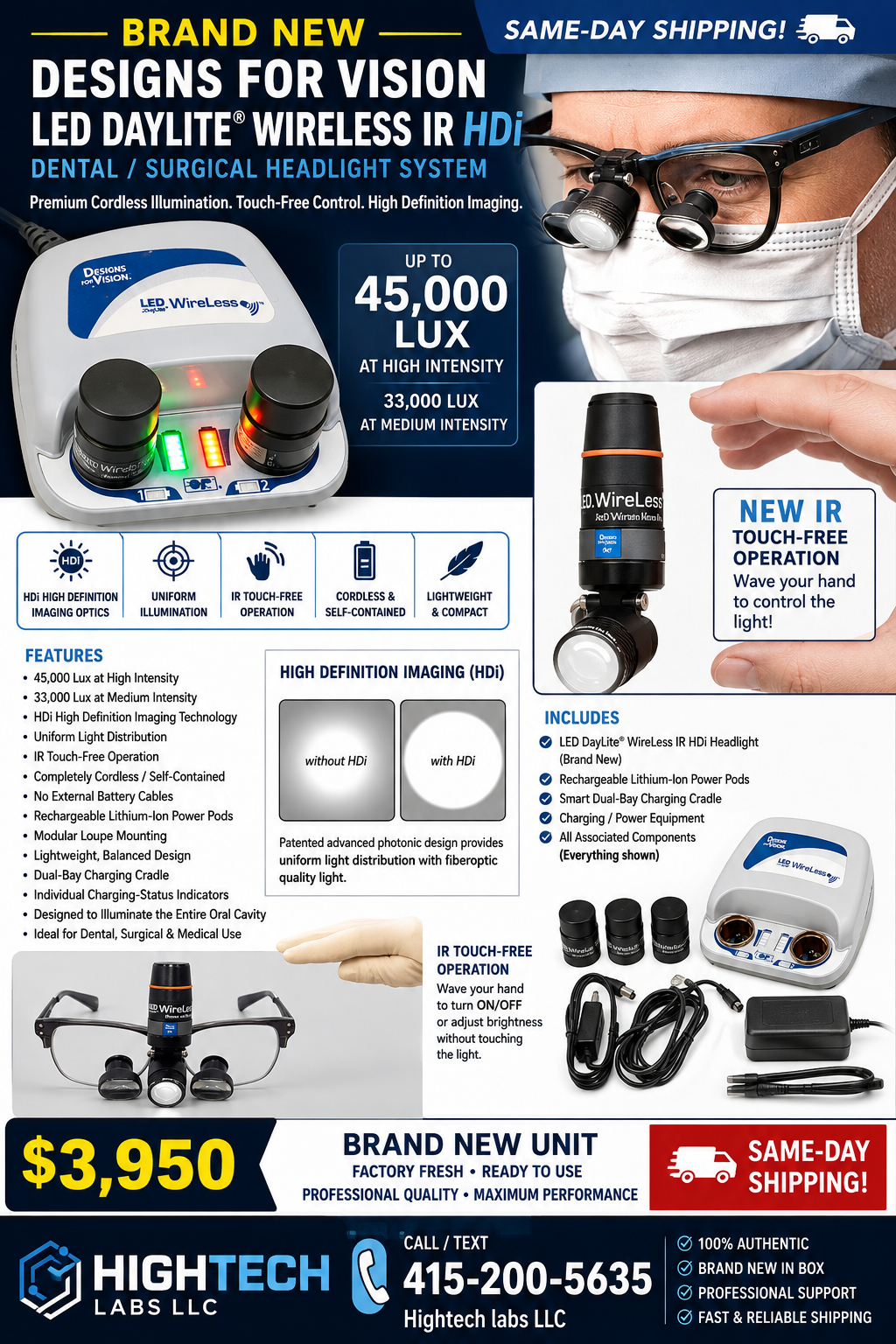 Designs for Vision LED DayLite WireLess IR HDi Dental - Oral - Plastic Surgical Headlight System