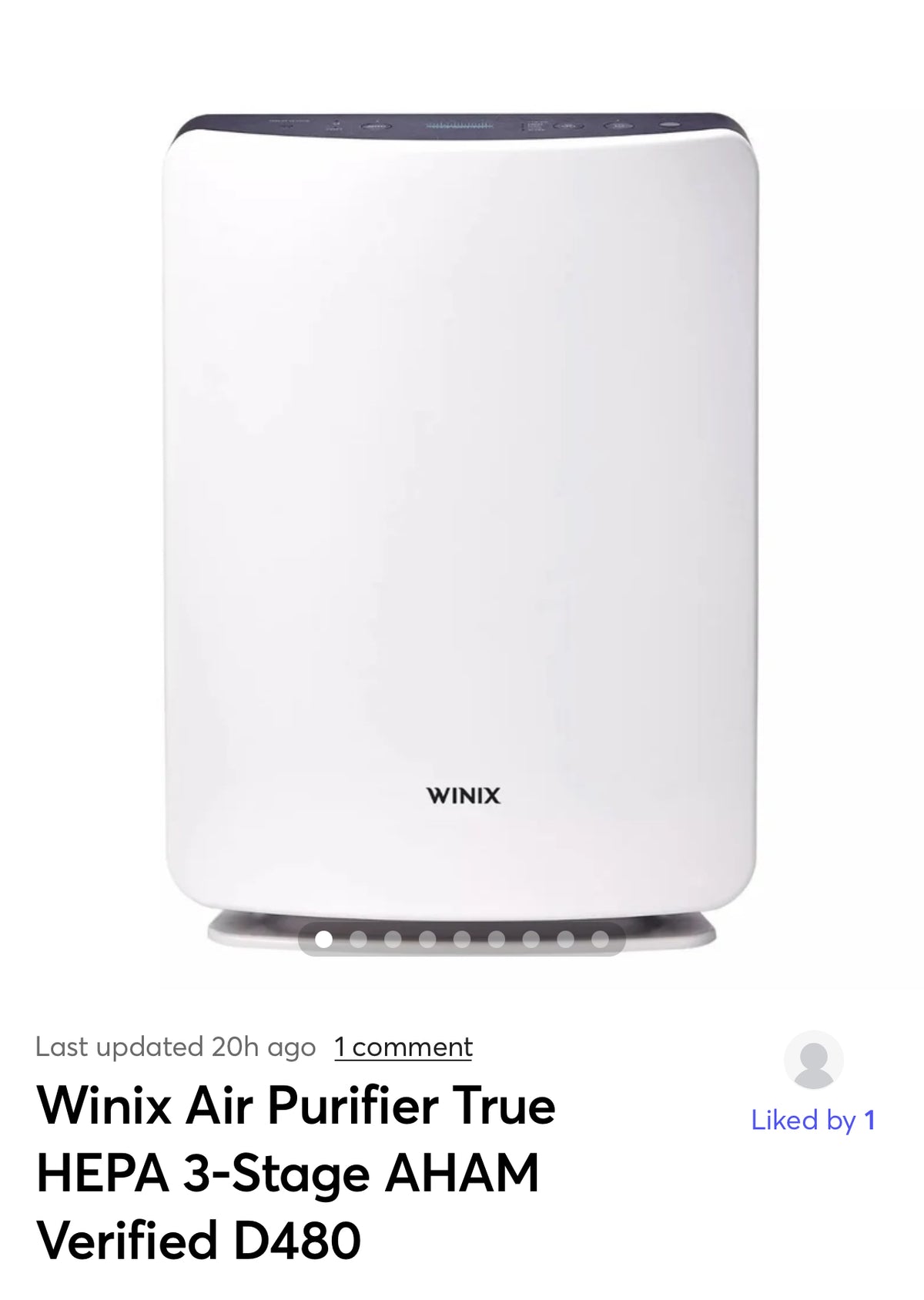 Winix Air Purifier True HEPA 3-Stage AHAM Verified D480