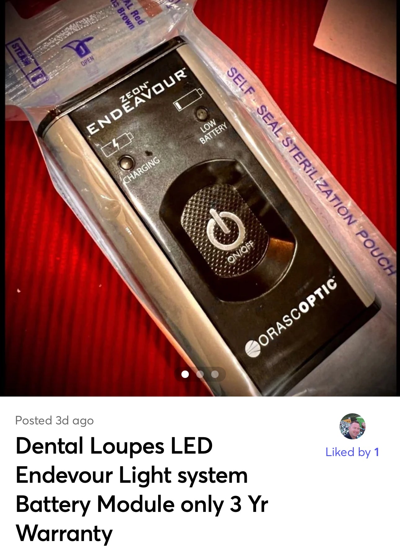 Dental Loupes LED Endevour Light system Battery Module only 3 Yr Warranty $100 Core Credit