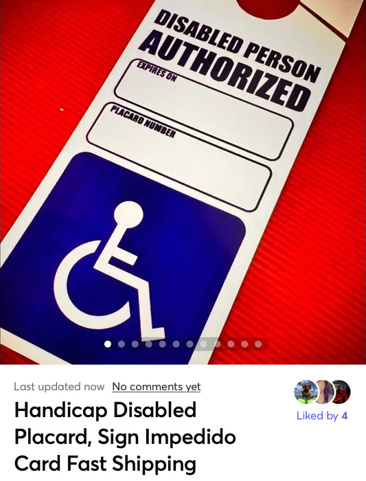 Handicap Disabled Placard, Sign Impedido Card Fast Shipping