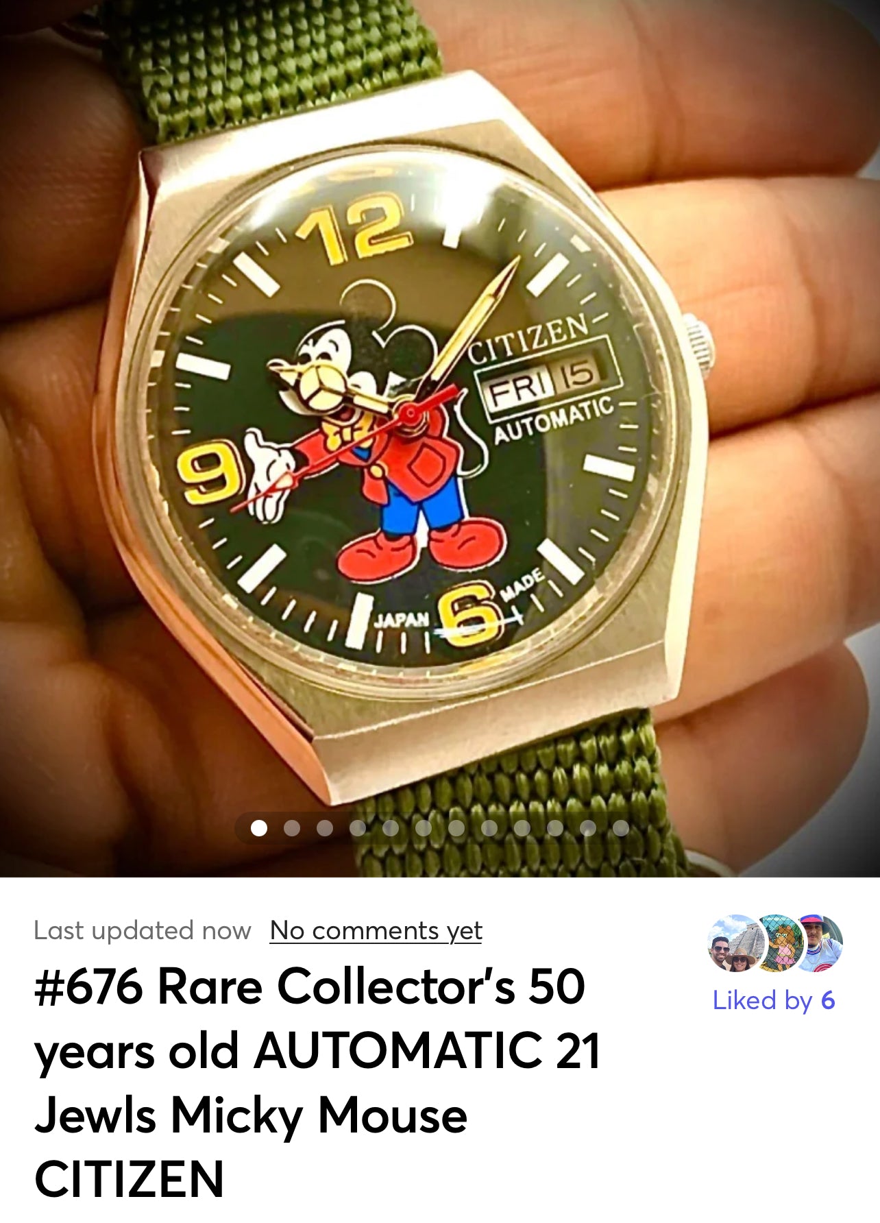 #676 Rare Collector’s 50 years old AUTOMATIC 21 Jewls Micky Mouse CITIZEN