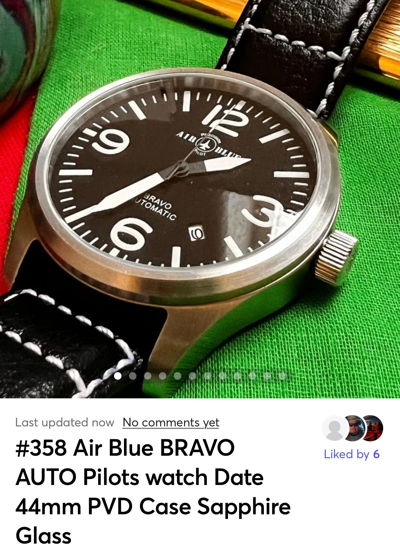 #358 Air Blue BRAVO AUTO Pilots watch Date 44mm PVD Case Sapphire Glass