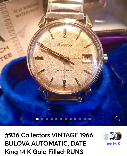 #936 Collectors VINTAGE 1966 BULOVA AUTOMATIC, DATE King 14 K Gold Filled-RUNS