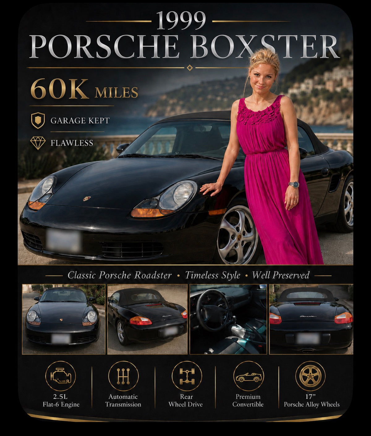 1999 Porsche Boxster 986 – Solid Black on Black – 60,000 Original Miles – Garage Kept – Exceptional Condition