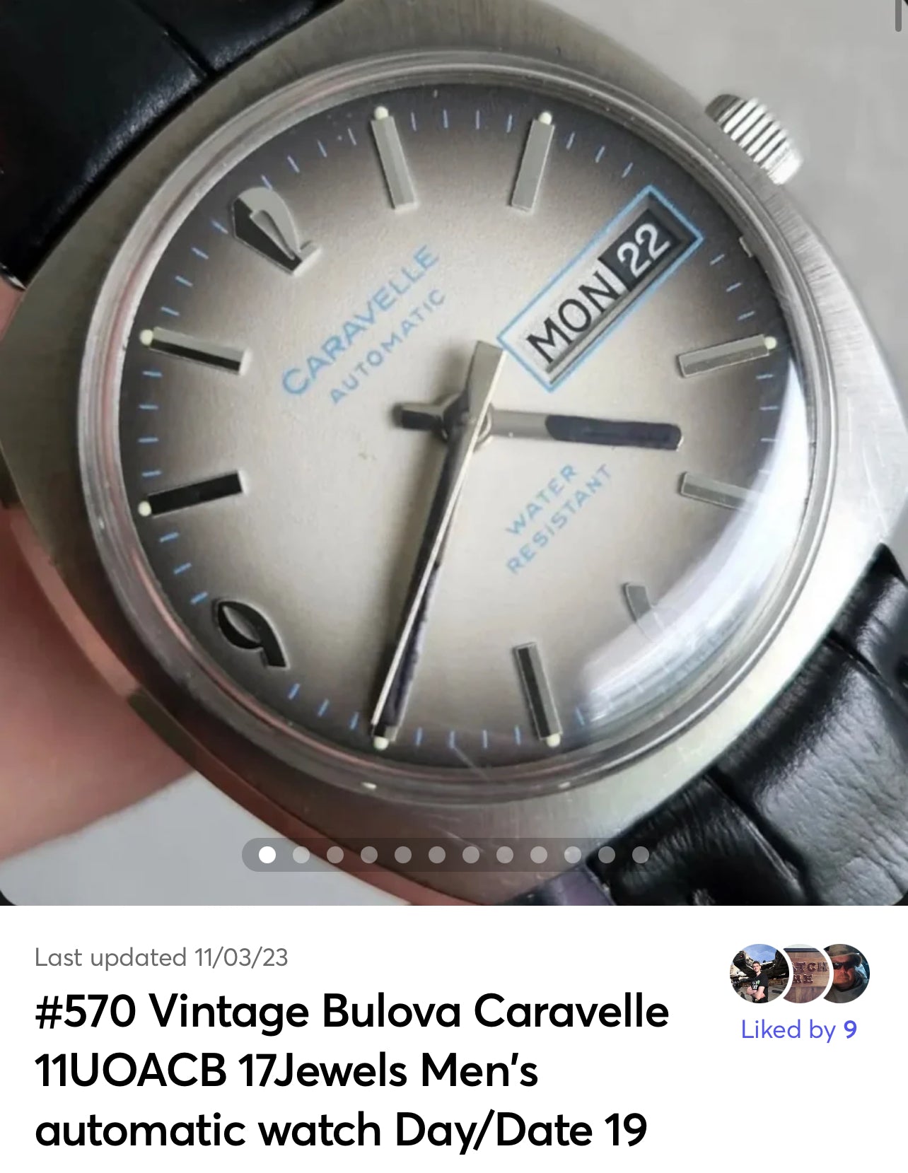 #570 Vintage Bulova Caravelle 11UOACB 17Jewels Men's automatic watch Day/Date 19