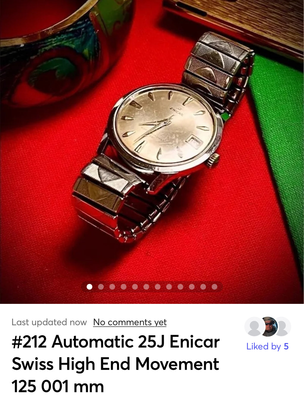 #212 Vintage Enicar Ultrasonic Automatic 25 Jewel Swiss Watch Ref 125/001 Signed Crown