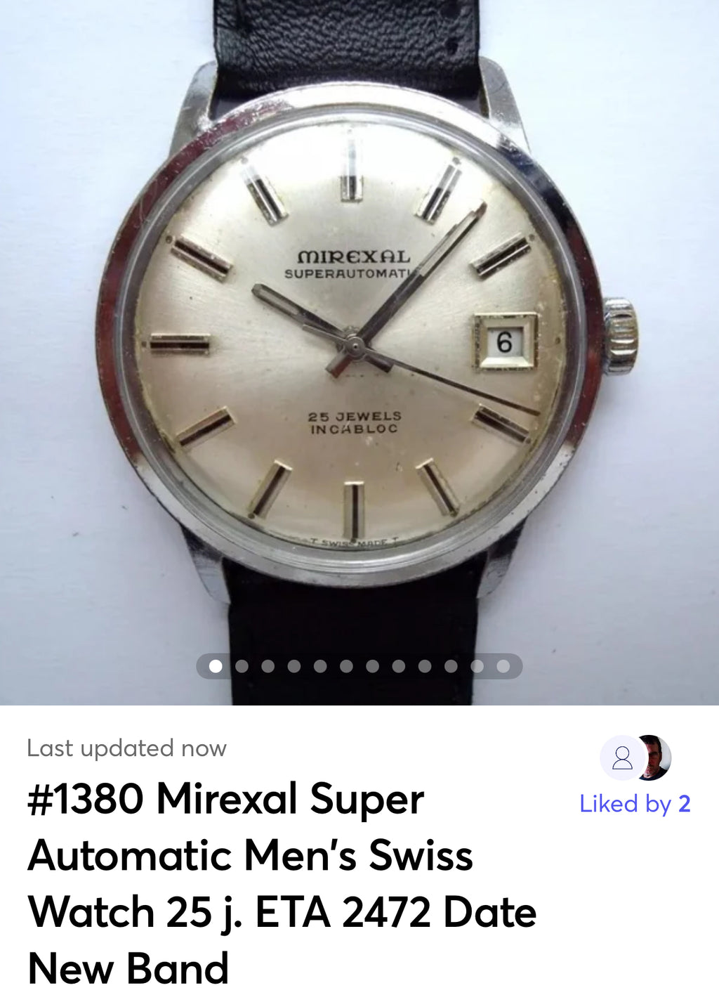 #1380 Mirexal Super Automatic Men's Swiss Watch 25 j. ETA 2472 Date New Band  Runs Great