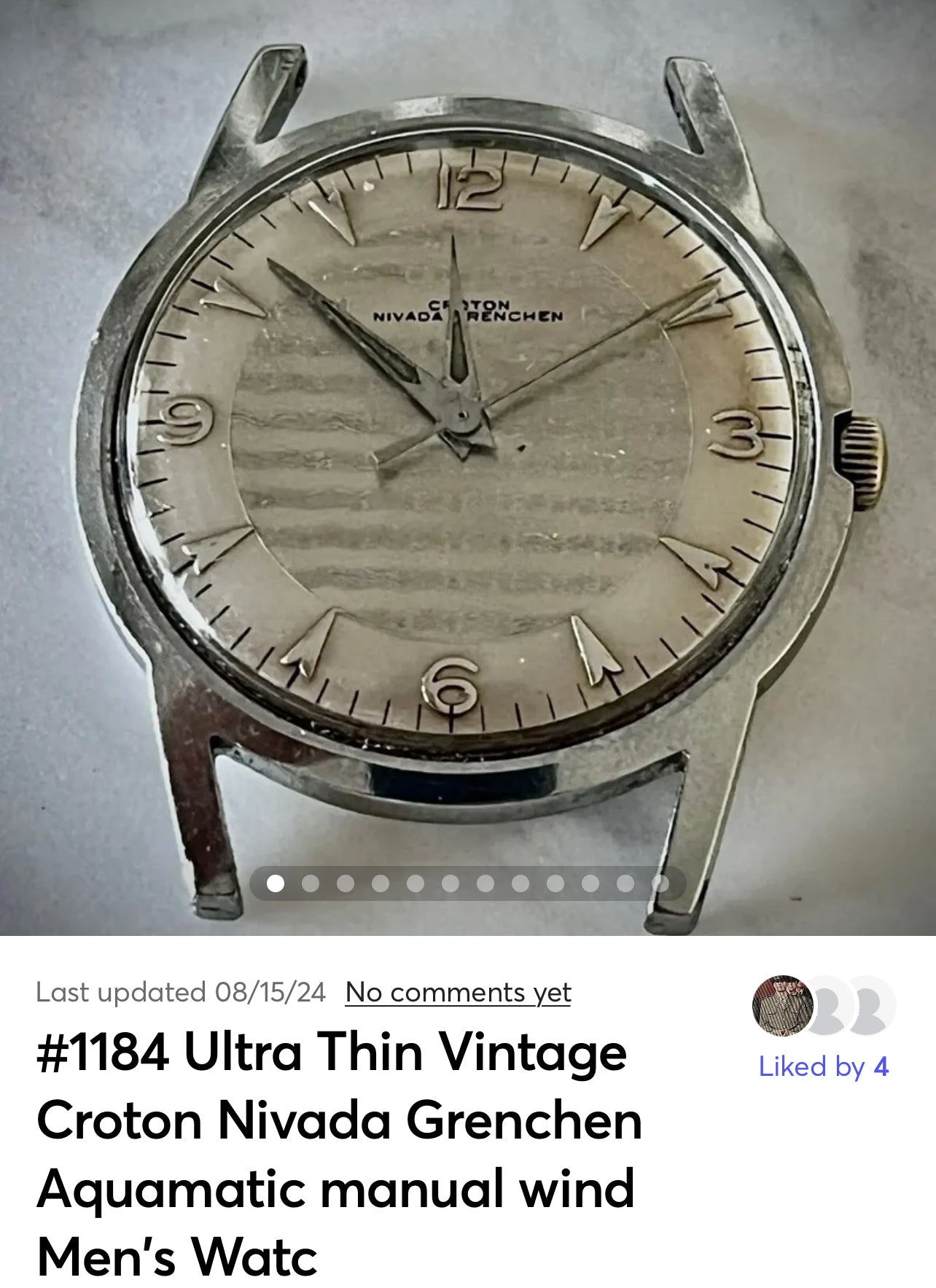 #1184 Ultra Thin Vintage Croton Nivada Grenchen Aquamatic manual wind Men's Watch Running