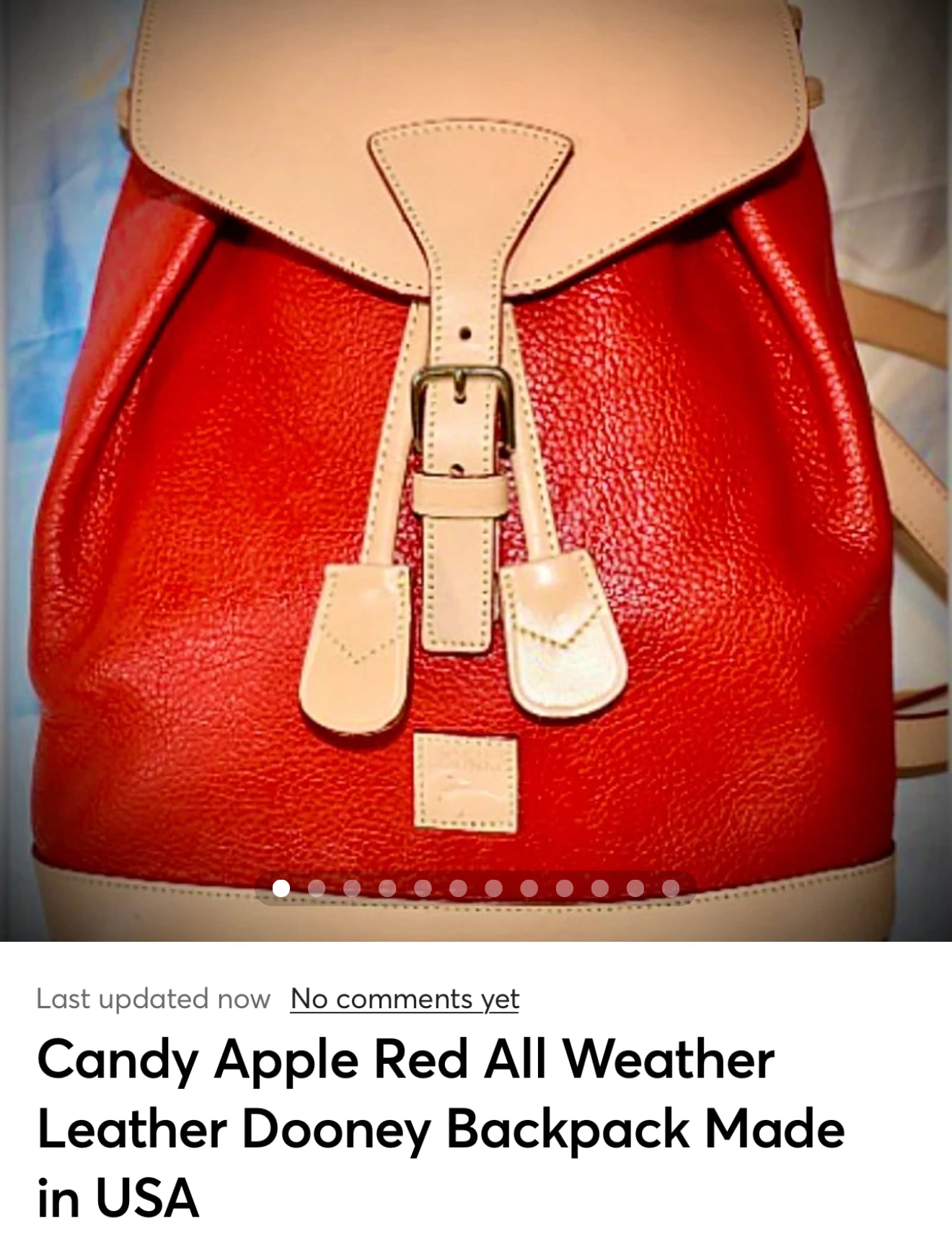 Candy Apple Red All Weather Leather Dooney Backpack Red and Beige beautiful Two tone Made in USA